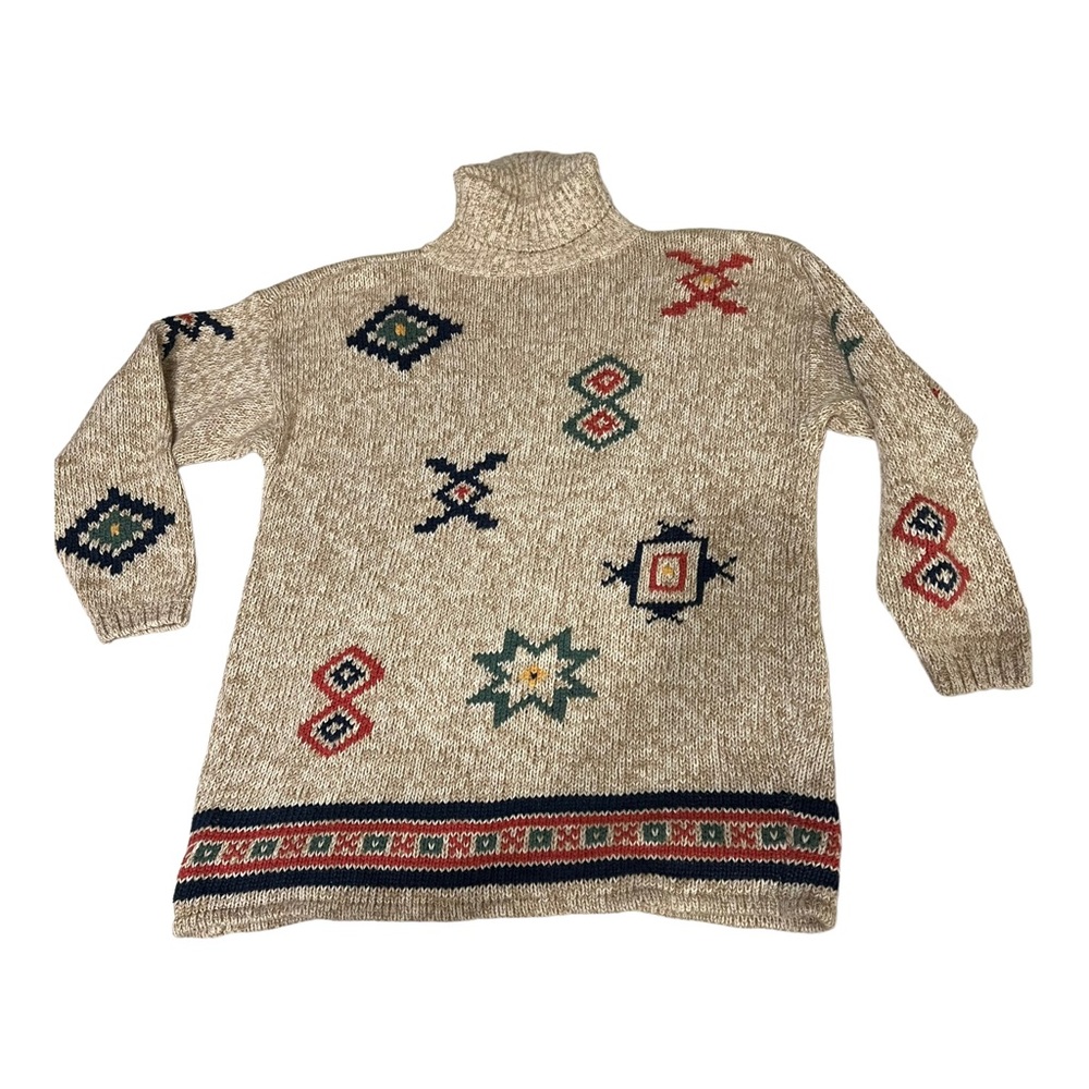 Pasta Women’s Oversized South Western Vintage Knit Turtleneck Sweater